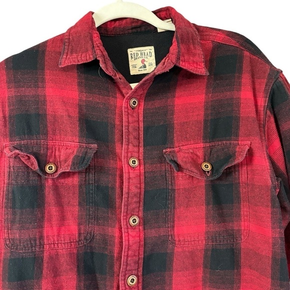 Redhead Shirt Jacket Shacket Men’s M Fleece Lined Red Buffalo Print Flannel Coat - Picture 5 of 15